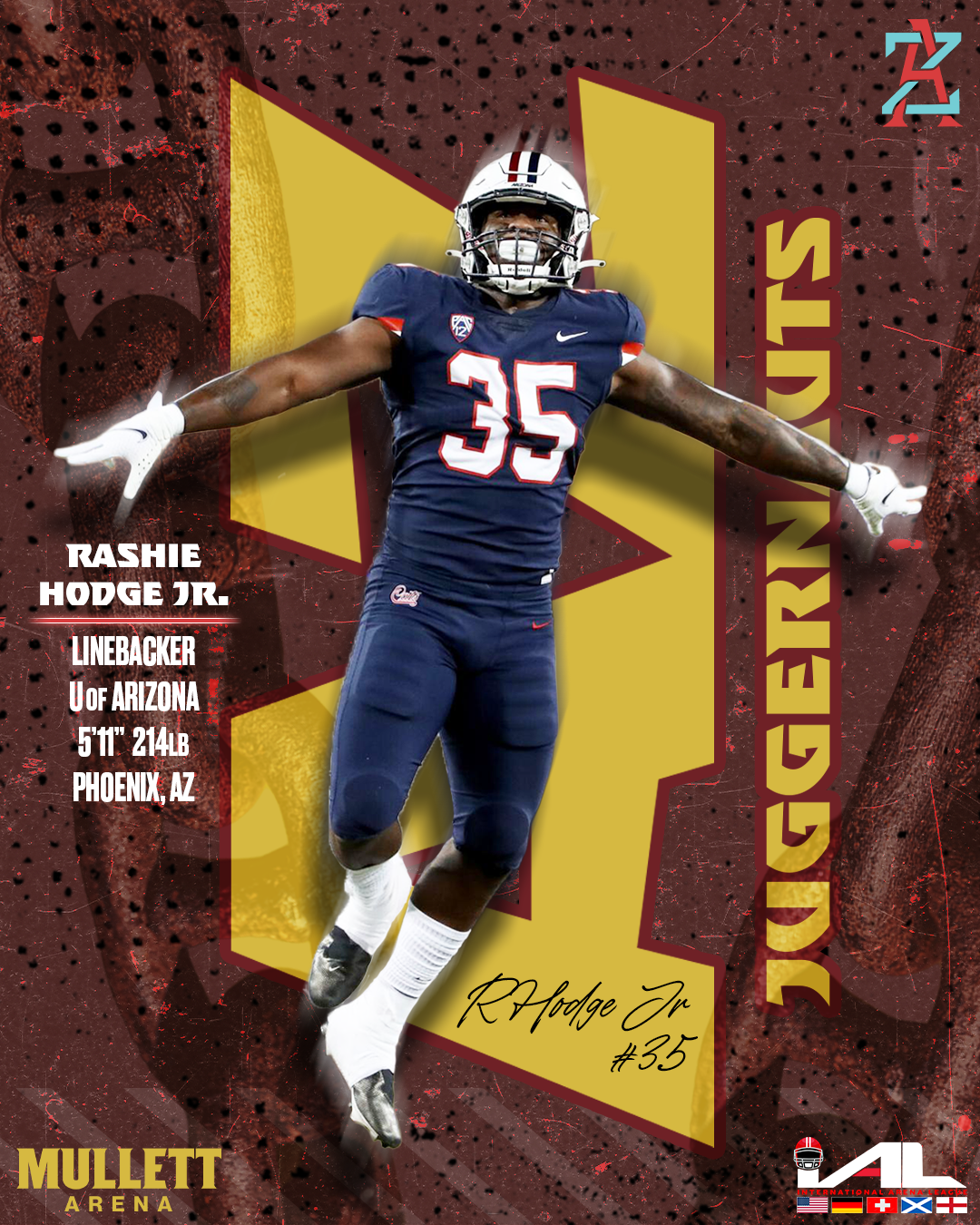 Rashie Hodge Jr Arizona Juggernauts linebacker signing graphic
